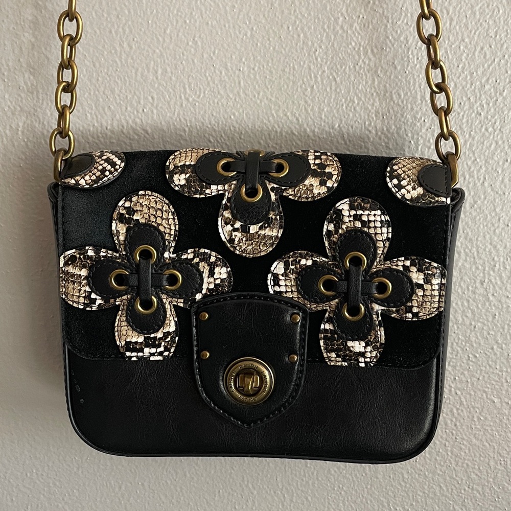 Lauren Ralph Lauren Millbrook  Black Leather Crossbody‎ with Chain